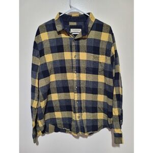 Tallwoods Flannel Shirt Mens XL Yellow Navy Blue Buffalo Plaid Button Down